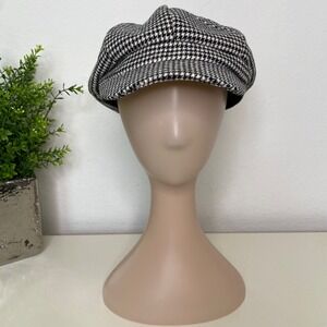 David and Young Houndstooth Newsboy Cap Black White One Size